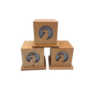 Wooden Box Lamp 100mm LED Light Source Engraved Rabbit Design Decorative Lamp For <b>Bedside</b> Or Gift - Product Image 3