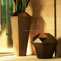 Vase de sol de luxe en acier inoxydable Henge Home Decor, pot de jardin, jardinière, plaqué or, pots à fleurs modernes de grande taille, éclairage LED extérieur