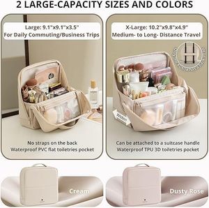 Bolsa de maquillaje vertical, material PU, gran capacidad, diseñada para mujeres, portátil para viajar, con compartimentos para organizar artículos. - Product Image 2