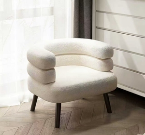 Fauteuil individuel style crème, fauteuil de loisirs en laine d'agneau pour salon, nouveau modèle 2025, chaise de maquillage pour chambre à coucher et coiffeuse - Product Image 1