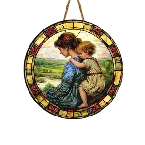 Placa circular de madeira para louvar as mães, placas de madeira para mães e filhos, decoração de casa e jardim, presente de Dia das Mães