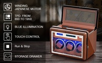 Boîte de remontage de montre automatique de luxe à 2 emplacements en noyer avec moteur ultra-silencieux à alimentation directe verrouillable à LED LCD personnalisé