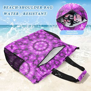 Sac fourre-tout aborigène bohème 2-en-1 avec logo personnalisé, motif floral mandala violet, en polyester, avec pochette - Product Image 6