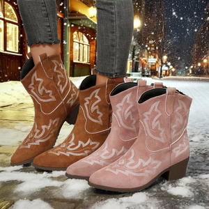 <span class=keywords><strong>Botas</strong></span> Vaqueras Occidentales para Mujer, Punta Puntiaguda, Sin Cordones, Tacón <span class=keywords><strong>Bajo</strong></span>, para Caminar, Moda Country, para Conciertos, Tallas Grandes - Product Image 2