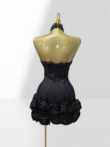 Boutique donna di alta qualità 3D fiore bocciolo Sexy collo all'americana abito alla moda rosso fasciante elegante abito da festa - Product Image 6