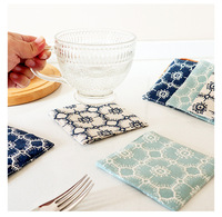 Ensemble de sous-verres carrés en verre personnalisés, modernes, en coton et lin, avec motif brodé sur mesure, sous-verres carrés en lin pour tasses à thé
