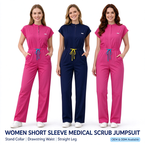 Combinaisons médicales chirurgicales pour femmes, extensibles dans 4 directions, avec poches, en spandex doux, ensemble uniforme d'infirmière, hôpital, dentisterie, <span class=keywords><strong>s</strong></span>échage rapide, OEM - Product Image 4