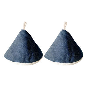 Funda de tapa de olla vaquera de mezclilla, guantes de horno de algodón con aislamiento térmico, 10x14cm, color liso - Product Image 4