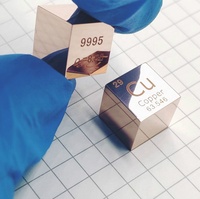 Miroir poli 99.95% cuivre de haute pureté Cu métal élément sculpté tableau périodique 10mm Cube