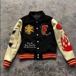 High Quality Custom Chenille Embroidery 100 % Wool Leather Sleeves Oversize Leather Jacket Varsity Letterman Jacket For Men