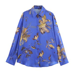 PB & ZA femmes 2025 nouveau <span class=keywords><strong>Chic</strong></span> mode imprimé fleuri <span class=keywords><strong>soie</strong></span> Satin Texture Blouses Vintage à manches longues femmes chemises Blusas <span class=keywords><strong>Chic</strong></span> hauts - Product Image 1