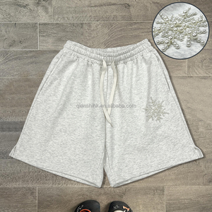 กางเกงขาสั้นผ้าคอตตอนทรงหลวมหลวมหลวมหลวมทำจากผ้าฝ้ายแฟชั่นจากดีไซเนอร์ผ้าเทอร์รี่ประดับพลอยเทียม - Product Image 1