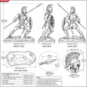 YOUFINE Statua in Bronzo a Grandezza Naturale di Guerriero Greco per Giardino Esterno, <span class=keywords><strong>Scultura</strong></span> Romana Spartana con Spada e Scudo Hoplite - Product Image 4