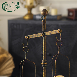 Vintage Wabi Sabi Desktop Libra <b>Candlestick</b> Iron Distressed Craft Wedding Decorative Candle <b>Holder</b> - Product Image 4