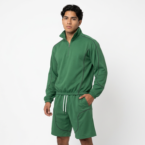 Conjunto Deportivo Informal para Hombre, Chaqueta Deportiva con Cierre de Cremallera y Pantalones Cortos con Cordón Ajustable - Product Image 3