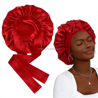 Bonnet de nuit en satin coloré de grande taille, bonnet extra ajustable avec lien, soin des cheveux longs, bande élastique double couche pour femmes adultes, SPA, YOGA