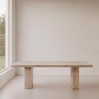 Newstar Table de meubles en pierre de salle à manger moderne simple Table à manger en travertin beige Table en marbre