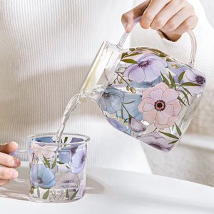 L vendita calda di loto estate fiore alto borosilicato bollitore <span class=keywords><strong>bicchieri</strong></span> a buon mercato con manico <span class=keywords><strong>caffè</strong></span> casa acqua fredda Set bollitore <span class=keywords><strong>per</strong></span> uso domestico - Product Image 2