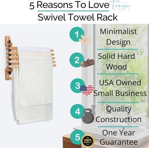 Porte-serviettes pivotant, séchoir à <span class=keywords><strong>linge</strong></span> mural, design moderne en bois dur, 5 barres durables, portable, multifonctionnel, design élégant pour la maison - Product Image 3