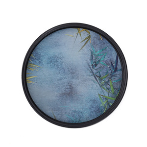 Plateau à thé en céramique de style chinois, rond, noir, avec motif de ginkgo, réutilisable pour service à thé, usage domestique - Product Image 5
