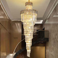 Lustre moderne en cristal LED en spirale longue, doré, luxueux, pour plafond haut, luminaire suspendu pour escalier, villa