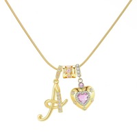 Collar de moda con diseño de corazón y carta de amor para chica, serie DIY, chapado en oro real de 22K, cadena de serpiente de acero inoxidable con circonita