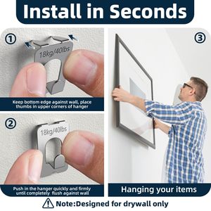 Crochets à griffes non endommagés, 20 pièces/ensemble, pour peintures artistiques, miroirs, photos et affiches, suspensions murales sur cloisons sèches, tôles métalliques, fabrication de tissus - Product Image 4