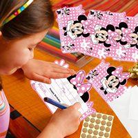 Penjualan terlaris pabrik tema kartun Set pesta ulang tahun perlengkapan pesta dengan Minnie Mouse tema undangan kartu untuk dijual