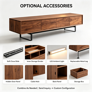 Console multimédia industrielle personnalisée en MDF avec pieds en métal |   <span class=keywords><strong>Meuble</strong></span> <span class=keywords><strong>TV</strong></span> à 4 tiroirs pour salon |   OEM ODM |   Quantité minimale de commande : 1 unité |   Conception 3D Gratuite - Product Image 2