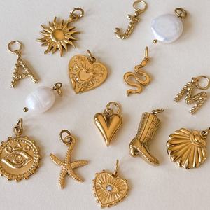 Kalung liontin mutiara matahari hati berlapis baja tahan karat emas 18K liontin kalung pengawet warna lapisan DIY modis - Product Image 1