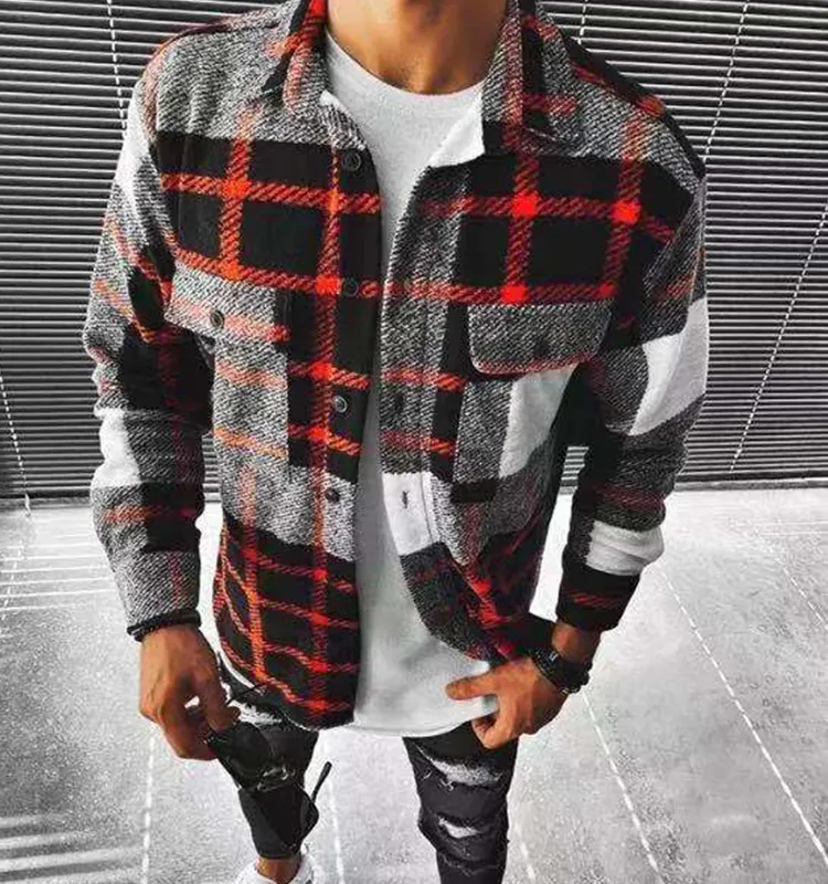 2023 Hot Sale Wholesale Red Plaid Spring/autumn Oem Service Luxury Long Sleeve Flannel Mens Shirts