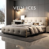 Lit Double King Size Moderne de Luxe en Bois Rembourré avec Tiroirs de Rangement et Designs en Cuir – En Vente
