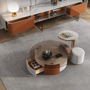 Bàn Cà Phê Sang Trọng Bằng Đá Cẩm Thạch Với Ghế Bằng Đá Cẩm Thạch Sống Trung Tâm Hiện Đại Bàn Cà Phê Đá - Product Image 3