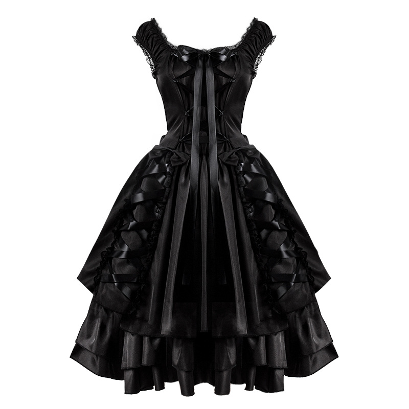 Vintage Lace Dress - Black Floor-Length Gothic Gown