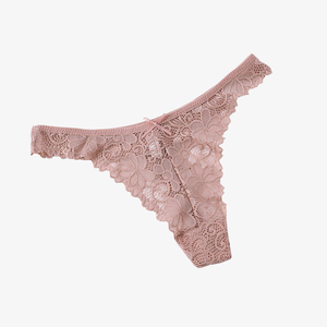 Women Floral Lace <b>Thong</b> Underwear Low-Rise <b>Seamless</b> Ultra-Thin Sexy Style Knitted Panties Gray - Product Image 4