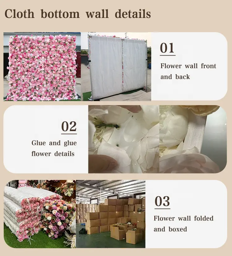 गर्म बिक्री गुलाबी कृत्रिम फूल दीवार रोल अप नकली पुष्प पैनल पृष्ठभूमि 5डी फूल दीवारें ब्लुमेनवांड शादी पृष्ठभूमि सजावट