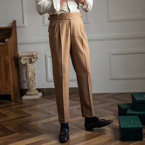 Autumn Italy Naples High Waist Straight <strong>Trousers</strong> <strong>UK</strong> <strong>Men's</strong> <strong>Casual</strong> Business Western Suit Pants - Product Image 1