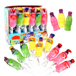 Fábrica <span class=keywords><strong>CANDY</strong></span> <span class=keywords><strong>QUEEN</strong></span>, venta al por mayor, etiqueta personalizada, piruletas de caramelo duras multicolores (paquete individual), botellas de Cola Halal afrutadas recubiertas - Product Image 1