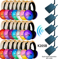 Casque de disco silencieux sans fil RF 2,4 G OEM lumineux avec transmetteur LED rechargeable pour fêtes et yoga
