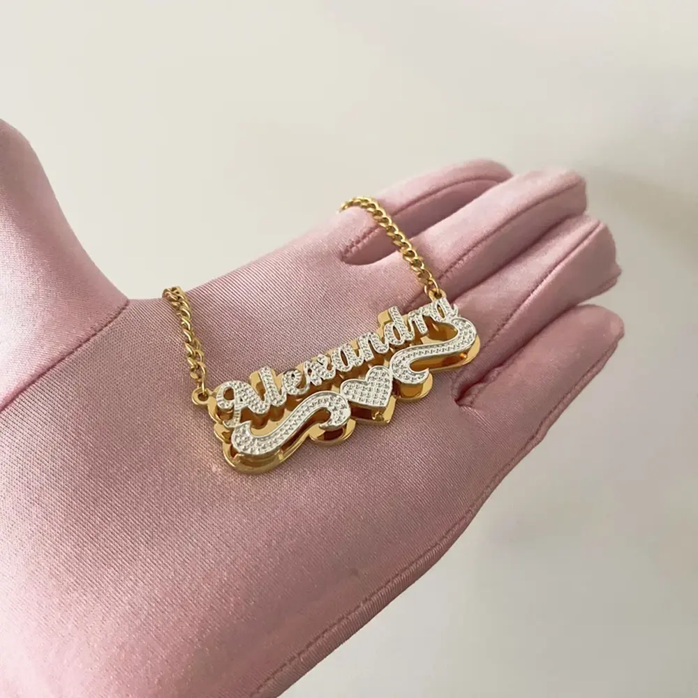 El mejor proveedor influyente, popular patrón 3D que hace personalizado, collar de acero inoxidable chapado en oro de 18K de doble capa de dos colores