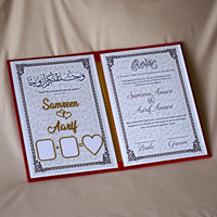 Lettres en acrylique dorées 3D personnalisées, livret Nikah Nama, plaque Nikkah, certificat de nom avec invitations de mariage en velours blanc