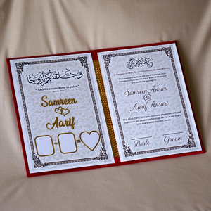 Letras acrílicas doradas 3D, folleto personalizado Nikah Nama, certificado de nombre de signo <span class=keywords><strong>Nikkah</strong></span> con invitaciones de boda de terciopelo blanco - Product Image 6
