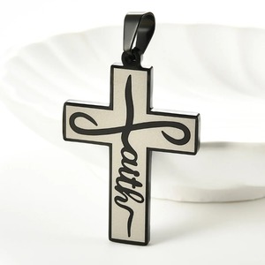 Collier pendentif croix religieuse chrétienne en acier inoxydable argenté, doré, noir, bijoux de prière catholique, cadeau pour hommes et femmes - Product Image 5