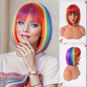 Nouvelle Perruque Complète en Fibre Haute Température, Style <span class=keywords><strong>Anime</strong></span> Euro-Américain Tendance Halloween, avec Frange Bob Arc-en-ciel, pour Cosplay et Transformation de <span class=keywords><strong>Coiffure</strong></span> - Product Image 1