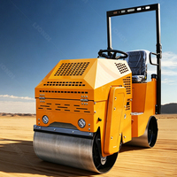Nouvelle rouleuse vibrante Liondi DVR-1000 de 1 tonne, double tambour, moteur Honda 9HP/13HP, système entièrement hydraulique, pneus en caoutchouc, 20kN