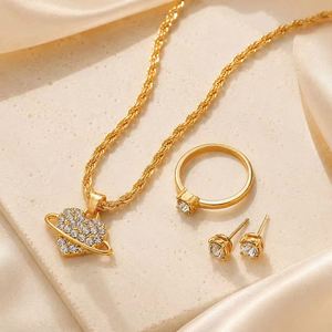 Fashion Gold Crystal Rhinestone Necklace Earrings Ring <b>Sets</b> White Heart Pendant Wedding Engagement Party <b>Gift</b> Jewelry for <b>Women</b> - Product Image 5