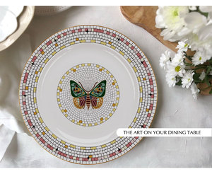 Assiettes de luxe haut de gamme à motif végétal pour mariage, vert et rose, élégantes, en porcelaine fine, service de table - Product Image 3