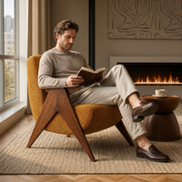 Fauteuil de salon individuel, design espagnol, style rétro du milieu du siècle, en velours, pieds en bois massif, doux et résistant, pour salon, hôtel