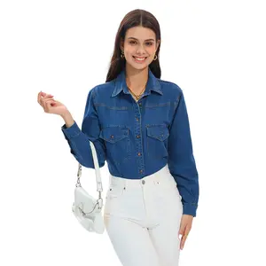 2024 Spring/summer denim shirt niche retro loose long-sleeved denim blouse woman