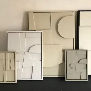 Talla de madera personalizada de lujo arte moderno diseño decoración pintura hecha a mano 3D textura relieve pared arte pintura para hotel decoración del hogar